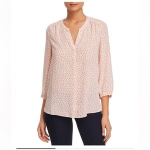 NYDJ SMALL 3/4 sleeve pleat back henley blouse hearts print pink